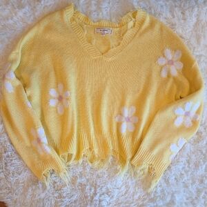 Yellow Floral V-Neck Sweater